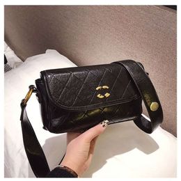 Designer Brand Handbag Women's Bag Single Shoulder Crossbody Medium Size Antique Black Small Leather Wide Strap Factory Promotion