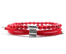 2 PcsSet Handmade Natural Stone Red Rope Bracelet Set Charms Stainless Steel Mens Braclets Sets For Wristband Jewellery Homme1713337