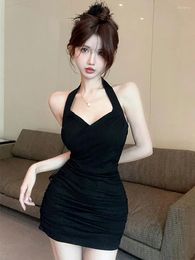 Casual Dresses Pure Sexy Girl Halter Neck Strap Dress Women's Summer Slim Fit Short Wrapped Hip Pleated Fashion Female Clothes