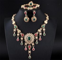 Earrings Necklace Morocco Jewellery RedTurquoise Rhinestone Costume Elaborate Set Gold Crystal Algerian Women039s Wedding Part1442990