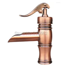 Bathroom Sink Faucets Classic Single Handle Waterfall Style Faucet Antique Red Copper Basin Mixer Taps Washbasin Lnf311