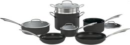 Cookware Sets Anodized 11-Piece Set Dishwasher-Safe-Hard Black Stainless Steel Cooking Non Stick Pot Food