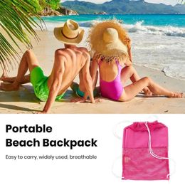 Storage Bags Durable Drawstring Backpack 3 Colors Mesh Bag Breathable Beach Pouch Portable Toy Organizer Wide Application