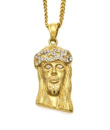 Fashion Hop Necklace Jewellery Stainless Steel JESUS Piece Pendant Necklace With 60cm Gold Cuban Chain9490136