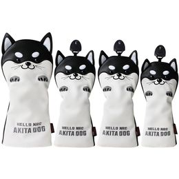 Golf Headcover Cute Akita Club Head Cover for Driver Fairway Hybrid Putter PU Leather Protector Wood Covers 240425