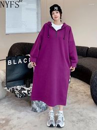 Casual Dresses NYFS 2024 Autumn Winter Korean Women's Vestidos Robe Elbise Loose Plus Size Warm Zippers Hooded Dress
