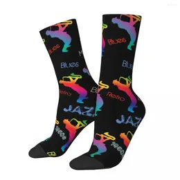Women Socks Neon Jazz Festivals Autumn Retro Music Art Stockings Kawaii Ladies Warm Soft Design Skateboard Non-Slip
