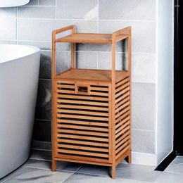 Laundry Bags Bathroom Basket Bamboo Storage With 2-tier Shelf 17.32 X 13 37.8 Inch