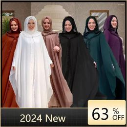 Ethnic Clothing 2024 Plus Size Dresses For Women Muslim Long Sleeve V-neck Polyester Black Yellow White Maxi Dress Gown Dubai Abaya Kaftan