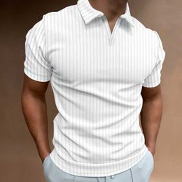 Men's Polos European and American New Summer Polo Shirt Solid Colour Casual Short sleeved Polo Collar V-Line Stripe Short sleeved Mens T-shiL2405
