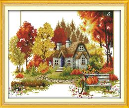 Autumn Scenery home decor painting Handmade Cross Stitch Embroidery Needlework sets counted print on canvas DMC 14CT 11CT8556612