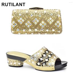 Dress Shoes African Party Wedding Nigerian Low Heels And Purse Set Decorated With Rhinestone Plus Size Luxury Italy Bag