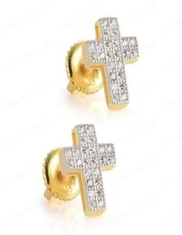 925 Sterling Silver Yellow Gold Plated Hip Hop Earrings for Men Bling Iced Out CZ Stud Earring With Screw Back Jewelry4642830