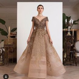 Yousef aljasmi Evening Dress V Neck Organza Ball gown Beads Prom Dresses Floor Length Party Gowns 272z