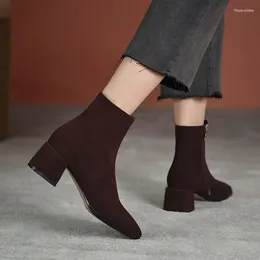 Boots 2024 Sexy Women Ankle Autumn And Winter Office Pointed Square High Heels Solid Vintage