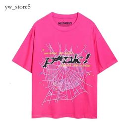 Пауки SP5DERS Дизайнер T 2024 Summer for Men and Women Graphic Tee Clothing 555 Файрка Розовая черная белая молодой бандит 55555 Рубашка FC35