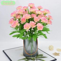 Decorative Flowers 10 Head Carnation Artificial Plastic Fake Plants Home Party Wedding Decoration Bouquet