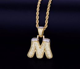 Men039s Snow Bubble Letters Necklaces Pendant Charm Ice Out Cubic Zircon Hip hop Jewellery With Rope Chain 9810327