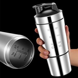 Stainless steel vacuum mixer cup outdoor beverage kettle detachable double-layer whey protein powder sports vibration water bottle 240506