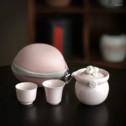 Teaware Sets Pink Hand Pinching Flower Travel Tea Set Teapot Cup Ladies One Pot Two Cups Quick Portable Storage Bag Nice Gift