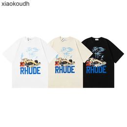 Rhude High end designer T-shirts for Meichao Coconut Racing Print High Street Oversize Mens and Womens Casual Short sleeved T-shirt Pullover With 1:1 original labels