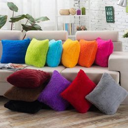 Pillow Soft Fluffy Long Plush Pillowcase Solid Color Throw Cover For Bed Sofa Living Room Decorative Pillowslip 43x43cm
