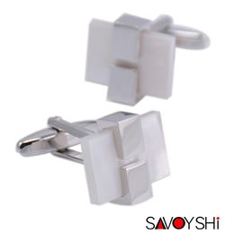 SAVOYSHI Luxury White Shell Cufflinks for Mens Shirt Cuff Brand High Quality Square Cufflinks Wedding Gift Whole Jewelry8022102