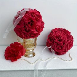 Decorative Flowers 15cm Artificial Red Roses Flower Ball Kissing Rose Hanging Diy Centrepieces Wedding Party Decoration