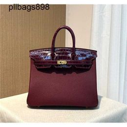 Brknns Handbag Genuine Leather 7A Handswen Wine Red Touch 25Cm Crocodile WomensQCKP