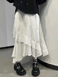 Skirts 2024 Long For Women Spring Japan Fashion White Black Lace Patchwork Asymmetric Original Y2 Clothing