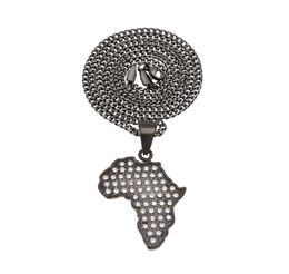 Cool Men Hip Hop Necklace Stainless Steel Black Gun Gold Plated CZ Africa Map Pendant Necklace for Men Women NL5632584151