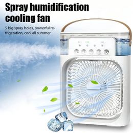 2024 air conditioner air cooler water cooler spray fan USB desk humidifier fan Mini air cooler fan with night light 240425