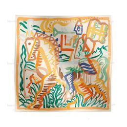 2024 Vintage Horse Print Silk Scarf For Women Twill H Shawls Foulard Femme Carriage Pattern Large Scarves H Silk Men Square Bandeau Wholesale 90X90cm