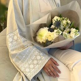 Ethnic Clothing Fashionable embroidered kimono ultra-fine Muslim robe Abaya Syari womens full-length Muslim open style Abaya jacket robe with belt T240510