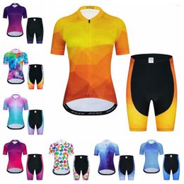 Racing Sets Cycling Jersey Shorts Padded Set Women Bike Mountain Road MTB Bicycle Top Suit Shirt Clothing Summer Female Riding Orange Black