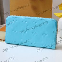 M81510 Luxury Designer Blue Long Wallet Emboss Old Flower Multi Pochette Card Holder Zipper Pouch Large Capacity Purse 19.5X10.5X2.5CM