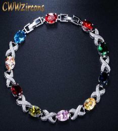 Classic Silver Color MultiColored Austrian Crystal Charm Bracelet for Wedding Bridesmaid Gift CZ Ladies Jewelry CB079 2107147573636967850