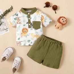Clothing Sets 2PCS Infants Baby Boys Summer Fashion Clothes 3-24M Toddler Cute Animal Printed Gentleman's Suit