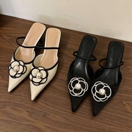 Pointed Toe High Heels Designer Sandals Female Summer Elegant Fashion Pumps Woman Flower Mule Slippers Women
