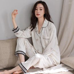 Home Clothing High Quality Spring And Autumn Women Pyjamas Set Female Silk Pyjamas Floral Printing Sleepwear Long Sleeve Clothes