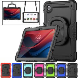 360 Rotating Handle Grip Kickstand Case For Lenovo Tab M11 HD 11 inch 2024 Shockproof Kids Safe Cases Heavy Duty Rugged PC + Silicone Cover Shoulder Strap + Screen PET Film