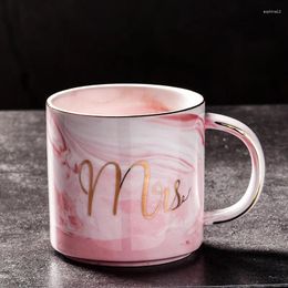 Mugs European Marble Pattern Ceramic Cup Gold Edge Mug Gift Box Couple Coffee
