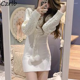 Work Dresses Knitted Dress Sets Women Crop Lace-up Cardigan Mini Leisure All-match Slim Vestido Sweet Tender Cozy Fashion Japanese Style Ins