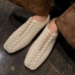 Casual Shoes Women's Sheepskin Square Toe Slip-on Flats Daily Four Season Elastic Cross Strap Female Espadrilles Ballet