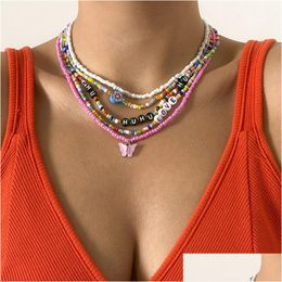 Pendant Necklaces 2022 Mix And Match Butterfly Mti-Layer Tassel Rice Bead Necklace For Women Drop Delivery Jewelry Pendants Dh2Es