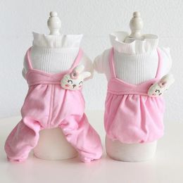 Dog Apparel Sweet Pink Dogs Outfit Puppy Clothes For Autumn And Winter 2024 Pet Ropa Para Perros Warm Cotton Padded Jumpsuit