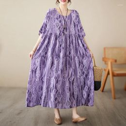 Party Dresses Print Stripe Plus Size Loose Summer Dress Women Thin Light Cotton Holiday Outdoor Travel Style Beach Casual Bohemia Long
