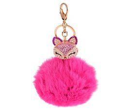 Crystal Fox Pompom Key Ring llavero Pom Pom Rabbit Fur Ball Key Chain Bag Chaveiro Femme Porte Women y Keychain44656085979900