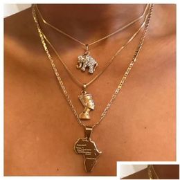 Pendant Necklaces Fashion Jewellery Mti-Layer Necklace Metallic Elephant Egyptian Pharaoh Yan Heart Africa Drop Delivery Pendants Dhq1W