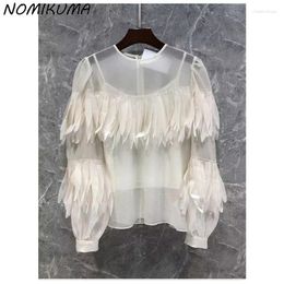 Women's Blouses Nomikuma French Tassel Petal Patchwork Lantern Sleeve Shirt For Women In Spring 2024 Korean Niche Elegant Ladies Top